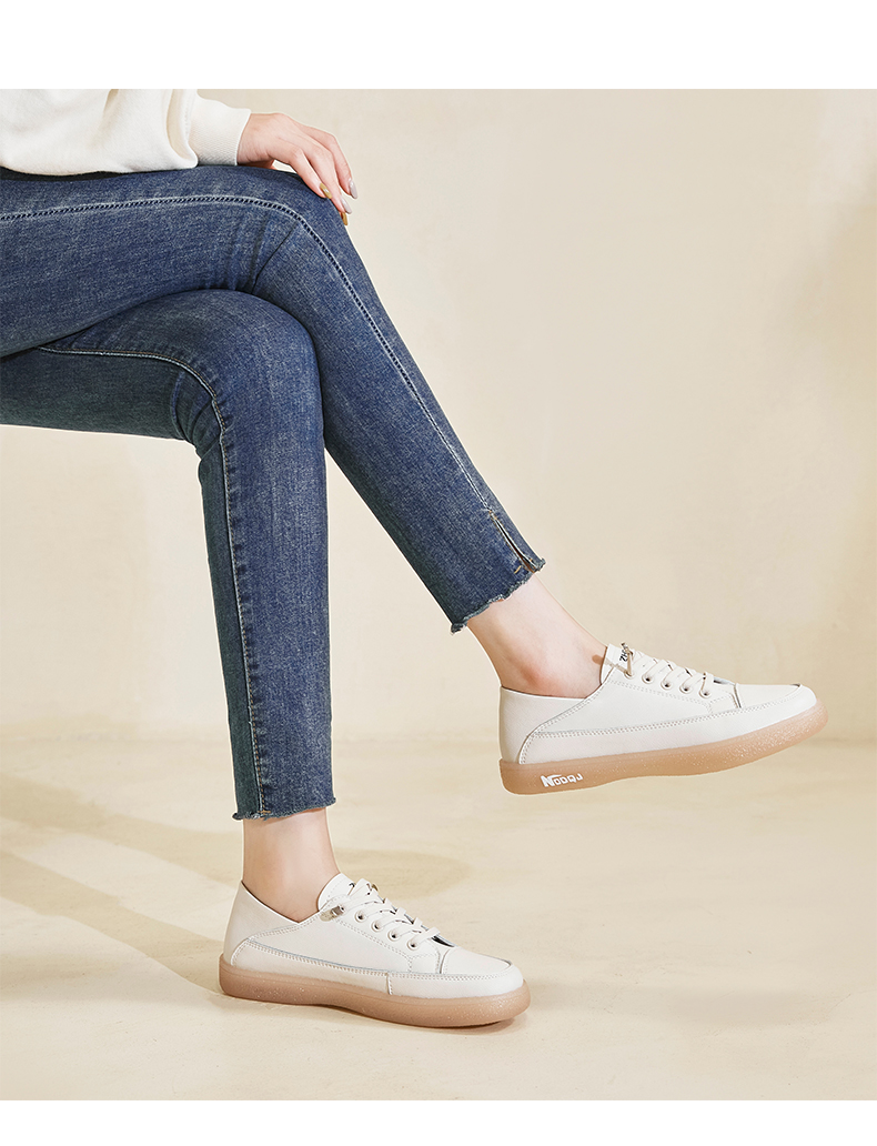 ZHR Casual Shoes for Women, Genuine Leather, Slip-On, Jelly Sole, Comfortable, Versatile, Sports, No-Tie Flat White Shoes for Students, A77, Beige, Size 37 6