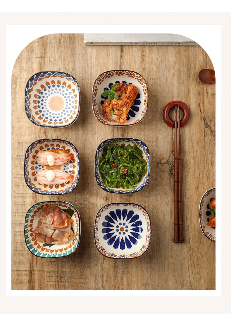 Canjiangjun Dipping Sauce Dishes, Snack Plates, Underglaze Ceramic Japanese-Style Home Dipping Bowls, Seasoning Plates, Set of 6 Bowls without Trays 2