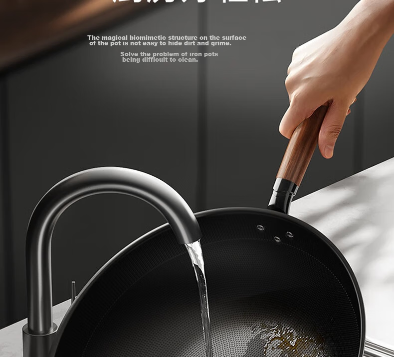 Kobach Wok Iron Pan Non-Stick Frying Pan, Uncoated Bionic Non-Stick Iron Pan, Suitable for Stove, 34cm 23