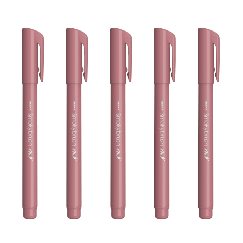 ZEBRA Small Regular Script Smoky Color Series Elegant Soft Brush Pen, Student Calligraphy Practice Pen, Colored Drawing Pen for Journaling And Watercolor, WF9 Deep Pink, Pack of 5