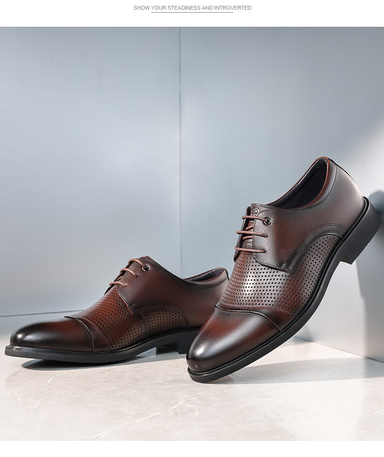 LAORENTOU Pointed Toe Leather Shoes for Men, Casual Soft-Soled Formal Business British Style Work Shoes, 200240 Black Hollow-Out, Size 40 8