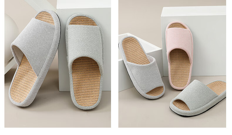 GUOLUOFEI Japanese-Style Linen Slippers, Women's Indoor Home All-Season Cotton And Linen Thick-Soled Men's Sandals, Navy Blue, Size 36-37 12