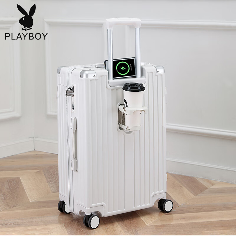 Huahuagongzi Luggage Suitcase, Carry-On Case for Women And Men, Trolley Suitcase, Large Capacity Travel Case for Students, Password Lock Leather Suitcase, 20-Inch White