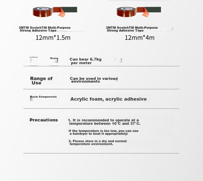 3M Double-Sided Tape, Nail-Free Waterproof Adhesive, Hook Refill, for Bathroom Use, 6 Pieces, Household Size, Strong Adhesive, Replacement Pack, Double-Sided Tape Strip 19