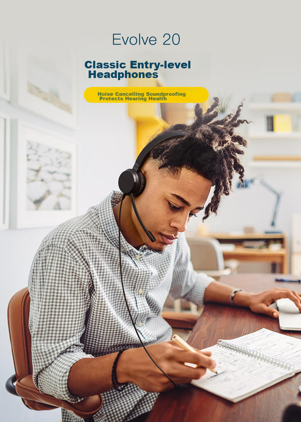 Jabra Evolve 20 MS USB Single-Ear Headset with Active Noise Cancellation for Online Meetings, Office Work, And Online Education Training 4