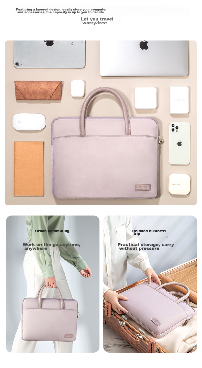 WOMT Inkless Laptop Bag for Women, Handheld, Suitable for 13.3/14 Inch Laptops, Compatible with Apple, Lenovo Xiaoxin Air, Huawei Matebook 14s, ASUS, Dell, Xiaomi, HP, Microsoft 7