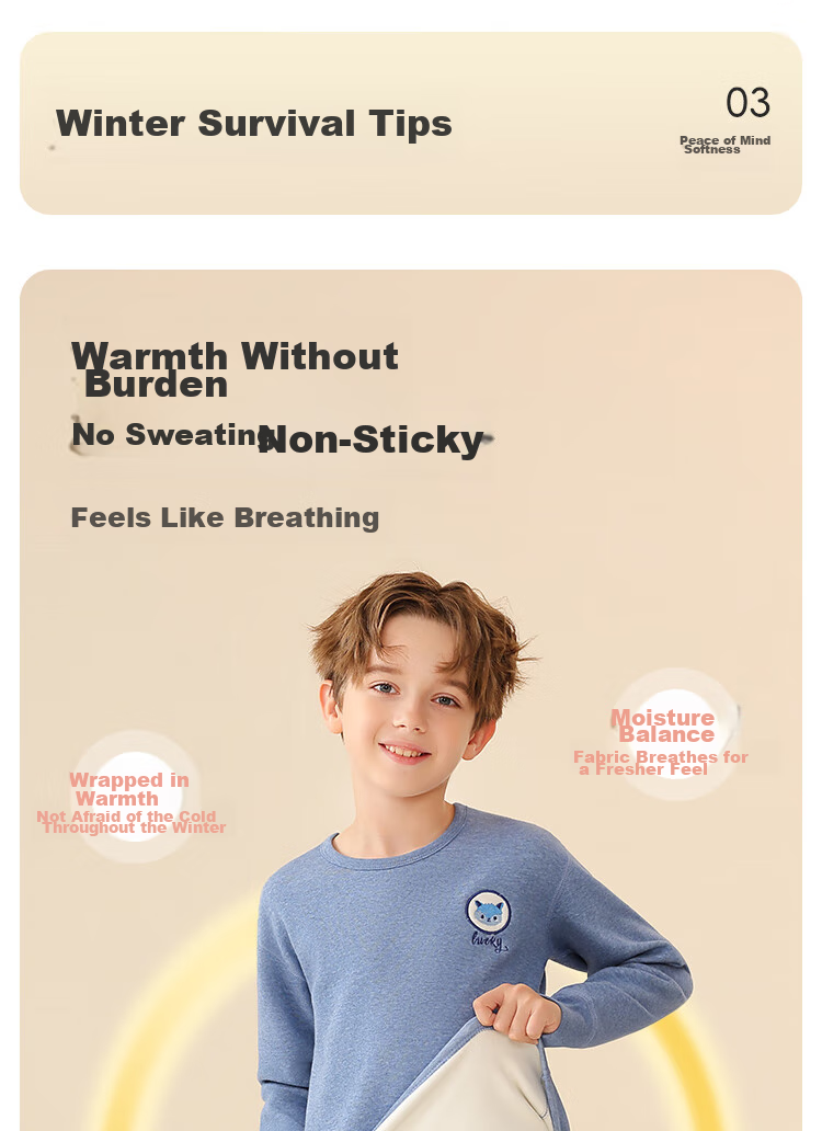 LangSha [Thickened School Uniform Essential] Children's Thermal Underwear, Boys' Three-Layer Padded Autumn Top And Pants, Pajama Set 7