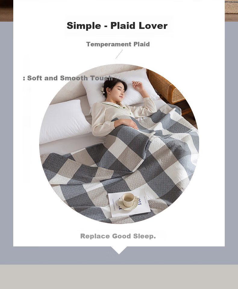 Grace Pure Cotton Class A Antibacterial Towel Blanket Nap Quilt Summer Cool Quilt Air Conditioning Quilt Gauze Blanket, 150*200cm Blue Plaid 2