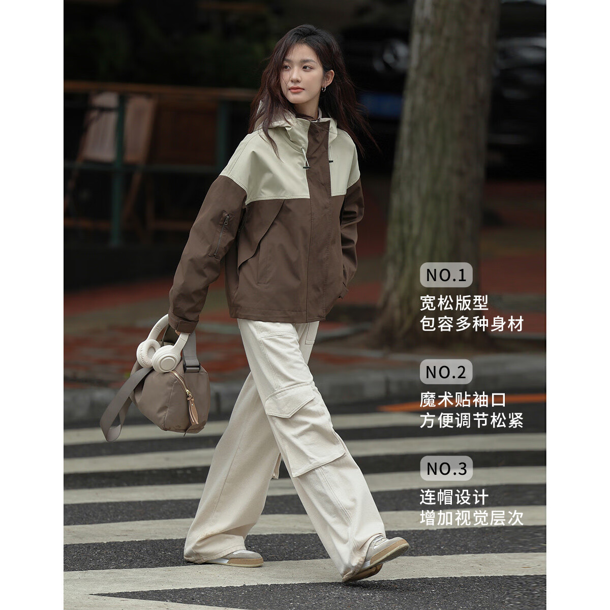 DME Workwear Two-Piece Set Winter Color-Block Detachable Fleece-Lined Jacket for Women