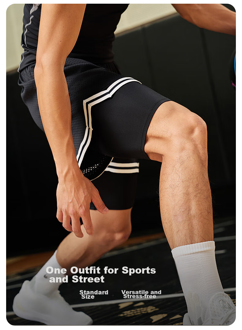 RIGORER Competitive Knitted Knee-Length Shorts for Men And Women, Basketball Shorts, Layered Sports Running Breathable Shorts 5