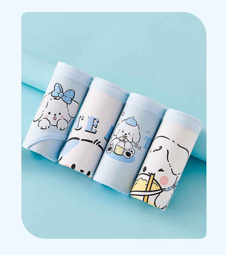 LangSha Children's Underwear, Girls' Panties, 5A Antibacterial, Teenage Developmental Period Triangle Briefs, 4-Pack, Blue Puppy Design, Size 140 10