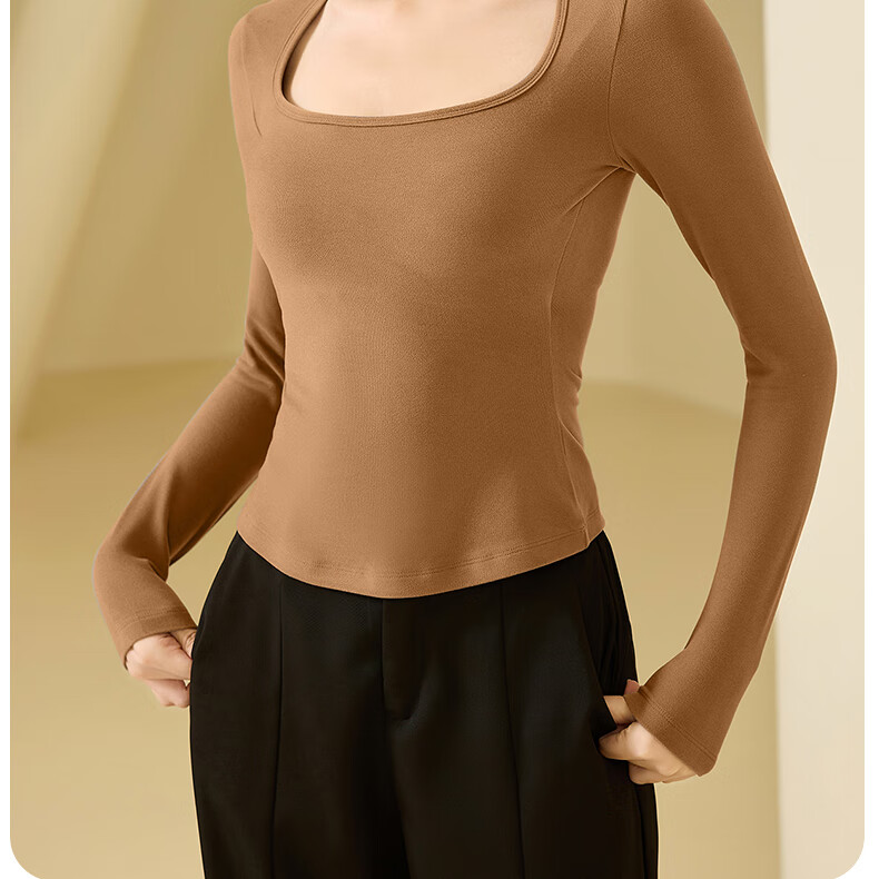 Urban Beauty Women's Autumn Winter Thermal Underwear Skin-friendly Slim Fit Square Neck Top Autumn Shirt Base Layer 29