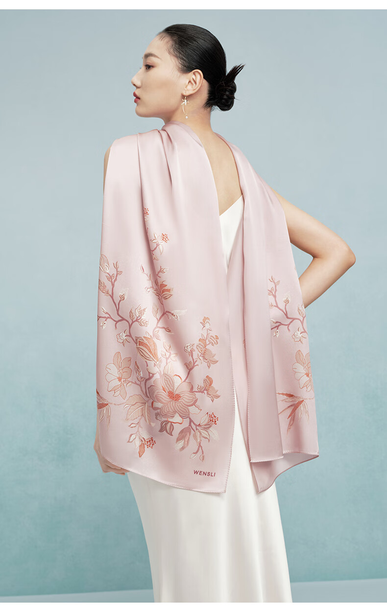 Wanshili Silk Scarf, Mulberry Silk Long Shawl, Outer Wrap, Gift for Elders, Mid-Autumn Festival Present, Silk Scarf Gift Box, Orchid Desig 6