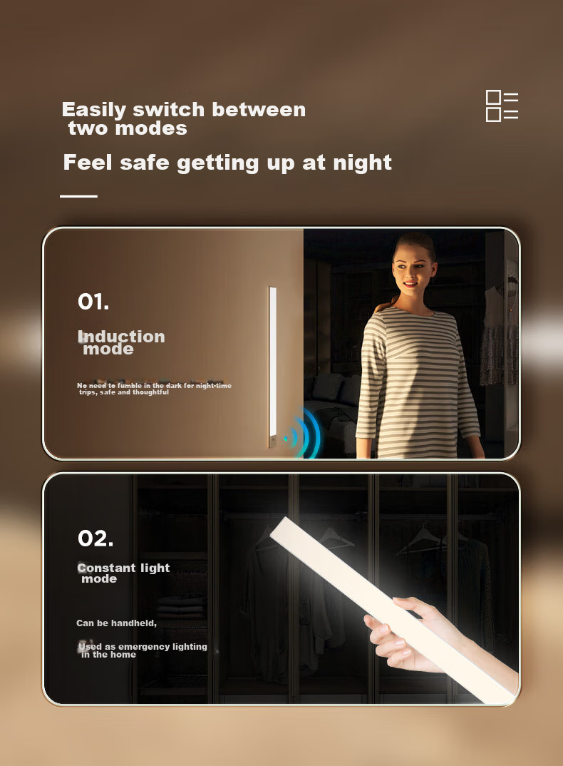 Midea Smart Sensor Light with Magnetic Rechargeable Cabinet Night Light for Wine Cellar Display Cabinet Entrance Hallway Night Light Bedside Mood Light 60cm 8
