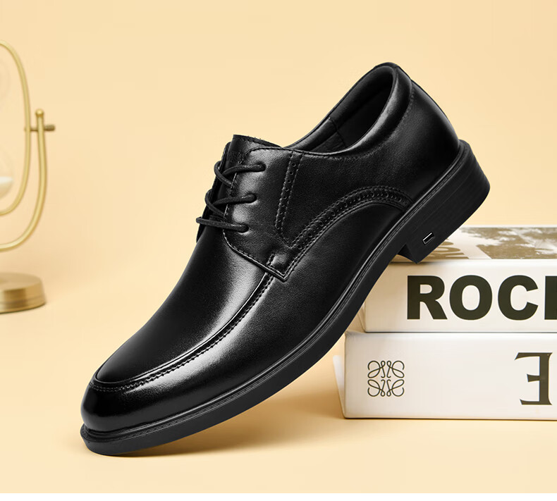 HLA Men's Leather Shoes, Top Grain Cowhide, Lace-Up Formal Business Casual Shoes for Men, T269 Black Size 44 12
