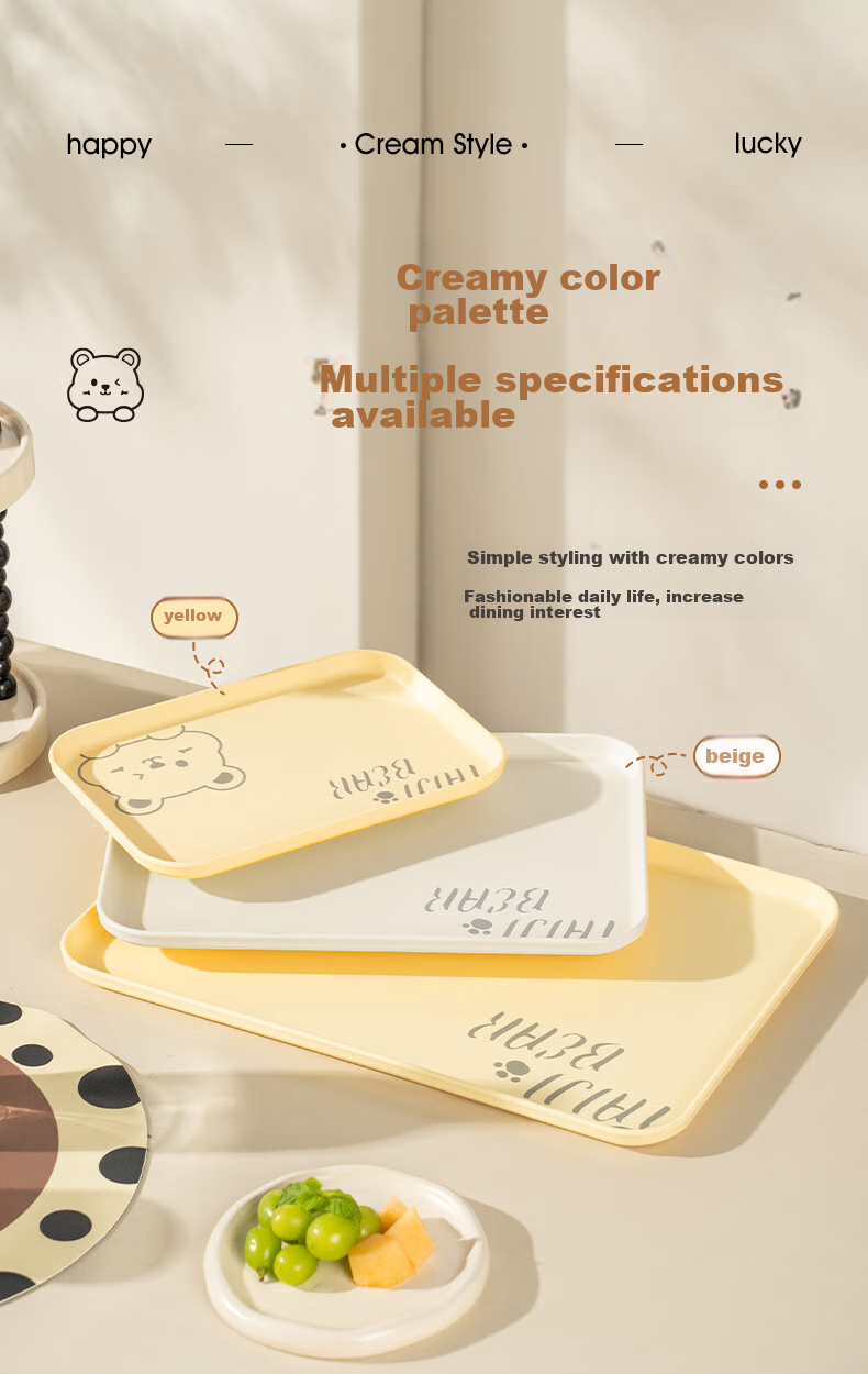 CAIZHI Rectangular Tray, Tea Tray for Home Use, Fruit Plate, Breakfast Tray, Storage Tray, Snack Plate, Large Size, Bear Design, Beige, CZ6949 4