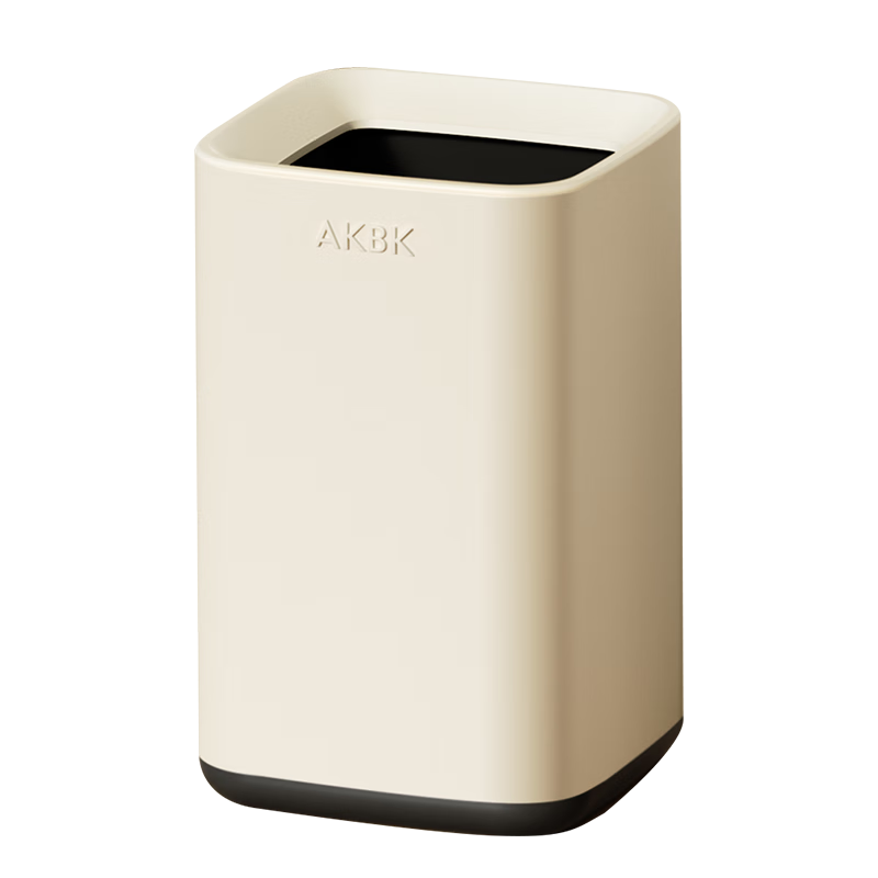AKBK Stainless Steel Trash Can, 9L, Popular Home Use, Living Room And Kitchen, Light Luxury Hotel Office, Large Square Design, Cream Style