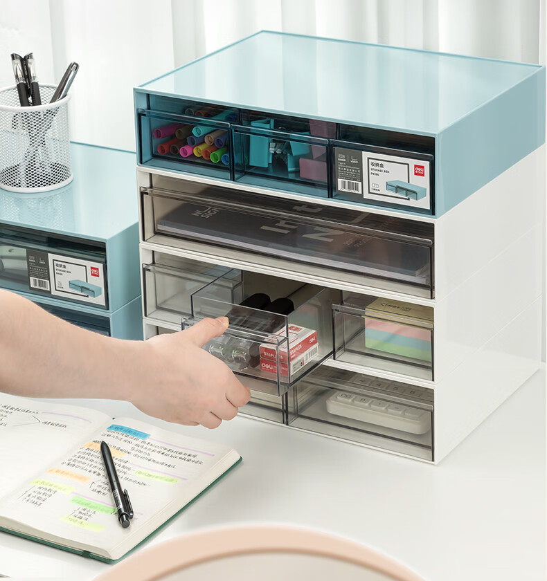 Deli Combination Drawer Storage Box, Dormitory Bedroom, Desktop Compartment Organizer Stackable, White, PK112 5