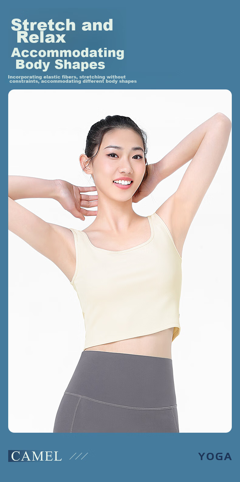 CAMEL Women's Yoga Tank Top, Breathable Quick-Dry Underwear, Fitness Wear for Outer Wear, Sports Beautiful Back Base Layer Y24BAVZ040 9