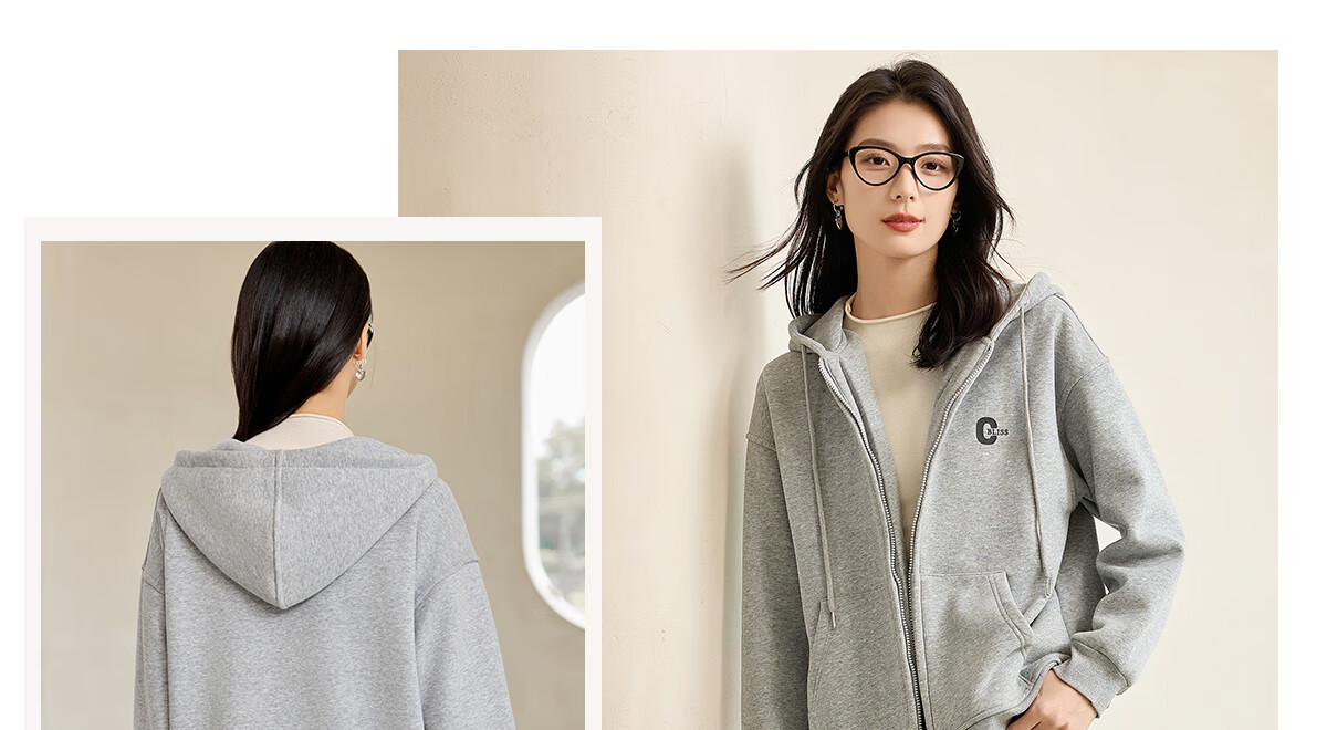 Chushen Spring and Autumn Casual Short Jacket Women Zipper Design Hooded Pocket Sweatshirt Loose Top S143U1003 23