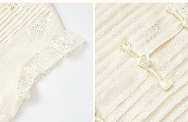 Dme [Yuhu Bingxin] Spring And Autumn Style New Chinese Embroidered Button Closure Water-Soluble Lace Trim Short Flutter Sleeves Dress for Wome 9