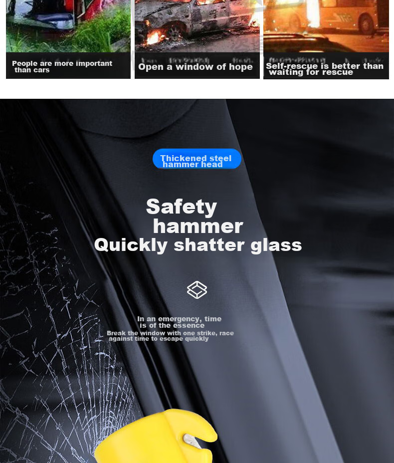 Quxing 4-In Car Window Breaker Hammer, Multifunctional Car Safety Hammer with Cutter, Flashlight, Fire Emergency Lighting And Rescue 4