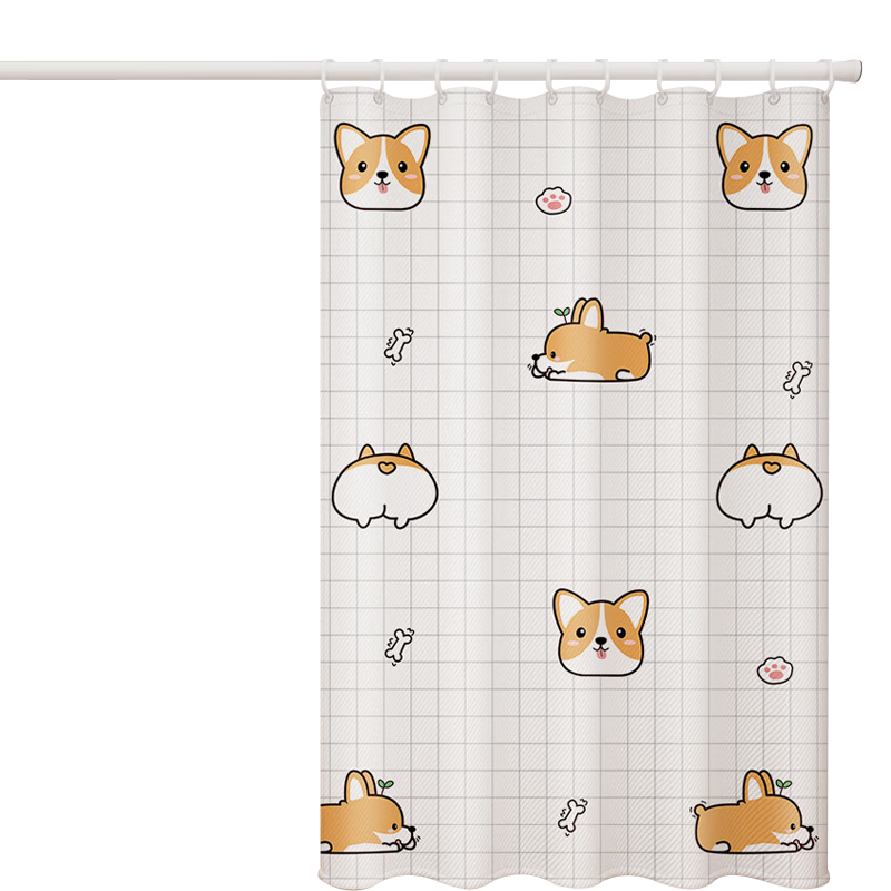 FK Polyester Shower Curtain, Waterproof And Mold-Resistant, Corgi Style, 1.8-2 Meters, Hook And Wall-Mounted, Waterproof Bathroom Curtain, No Drilling Required Installation, Specially Designed for Bathrooms, Shower Room Partition Curtai