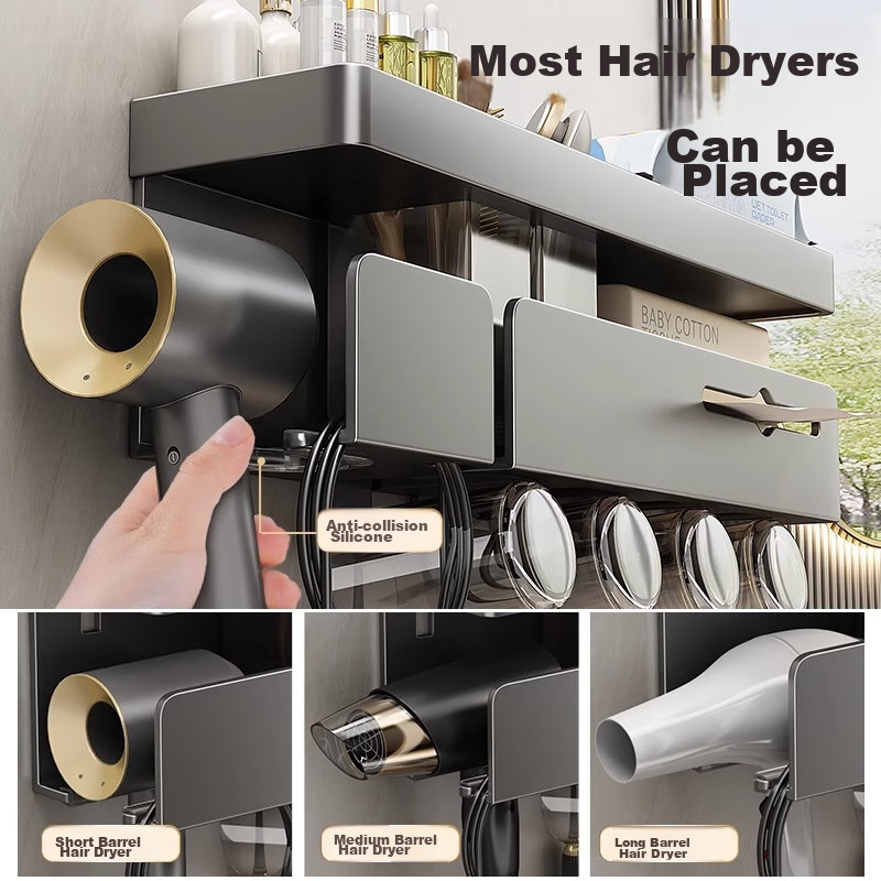 MUYA Electric Toothbrush Holder, Bathroom Storage Rack, Toilet And Bathroom Mouthwash Cup Holder, Multifunctional Hair Dryer Wall-Mounted Rack
