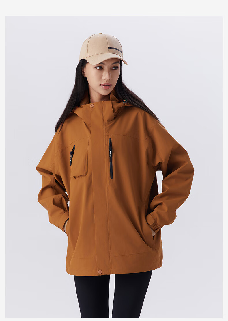 TECTOP Three-In Thickened Windproof And Warm Outdoor Skiing Couple Hiking Jacket, 05CF, Khaki Color, 2XL 34
