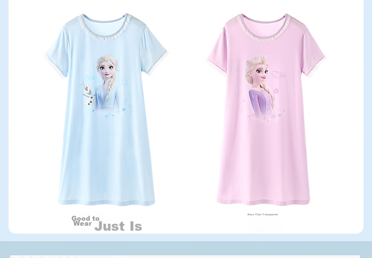 Disney Girls' Nightgown, Summer Thin Modal Sleepwear, Children's Short-Sleeve Ice Silk Pajamas, 1028D Blue, 130cm 7