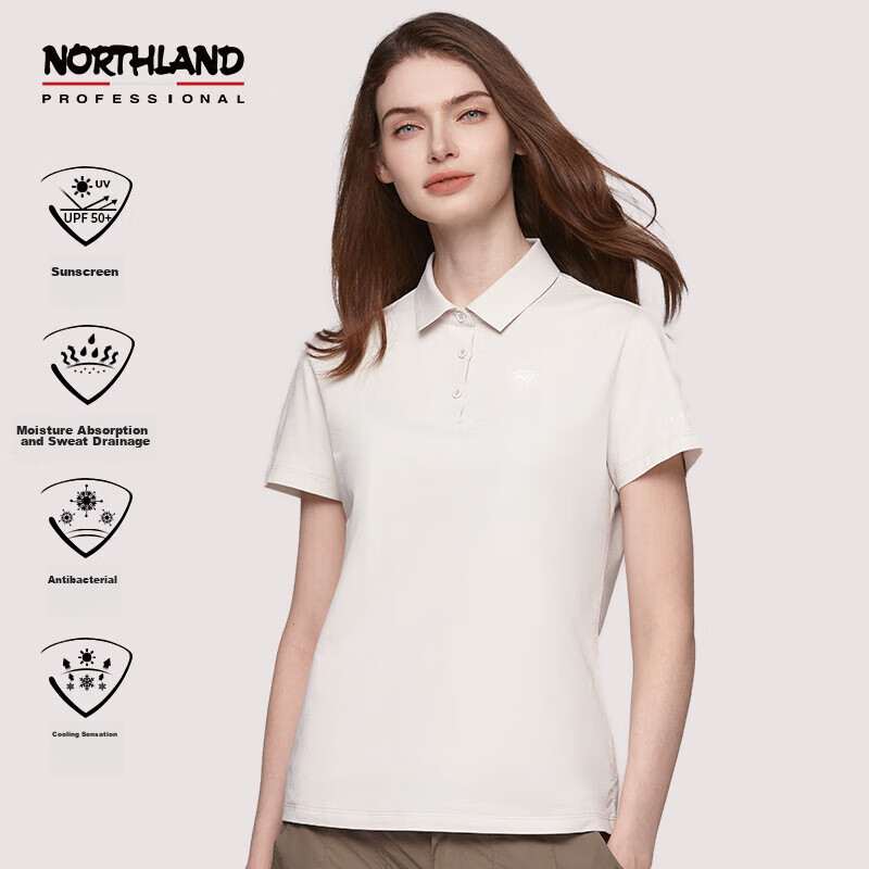 NORTHLAND Women's Sun Protection Polo Shirt with Collar, Outdoor Breathable Quick-Dry Comfortable Cool-Feeling Solid Color Versatile POLO Shirt for Wome