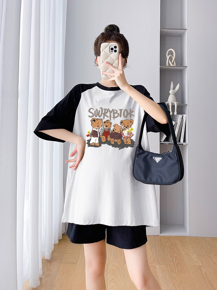 JOYNCLEON Maternity Summer Thin Loose Raglan Sleeve Printed T-Shirt and Versatile Shorts Set White L Jtz158115 23