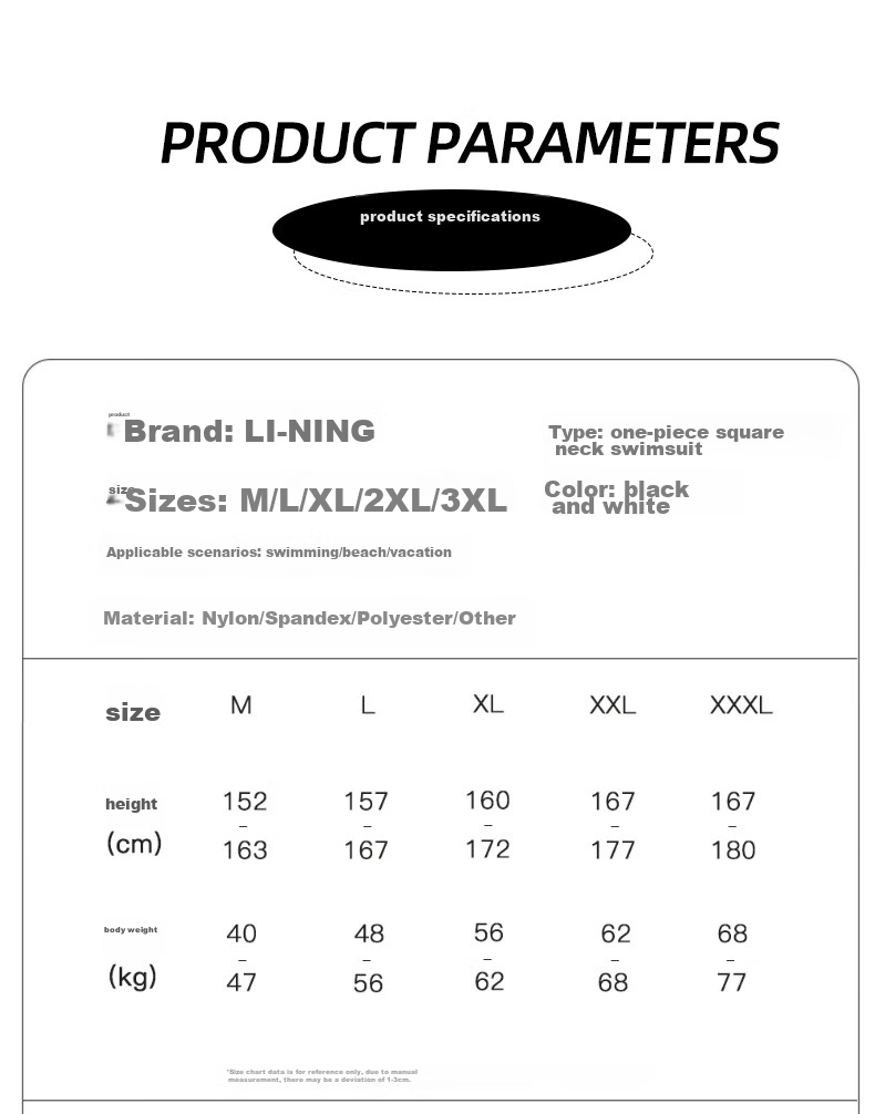 Li-Ning One-Piece Swimsuit for Women, Athletic Boyshort Swimwear, Conservative Slimming Comfortable High-Elastic Hot Spring Swimwear 023 Black And White M 11