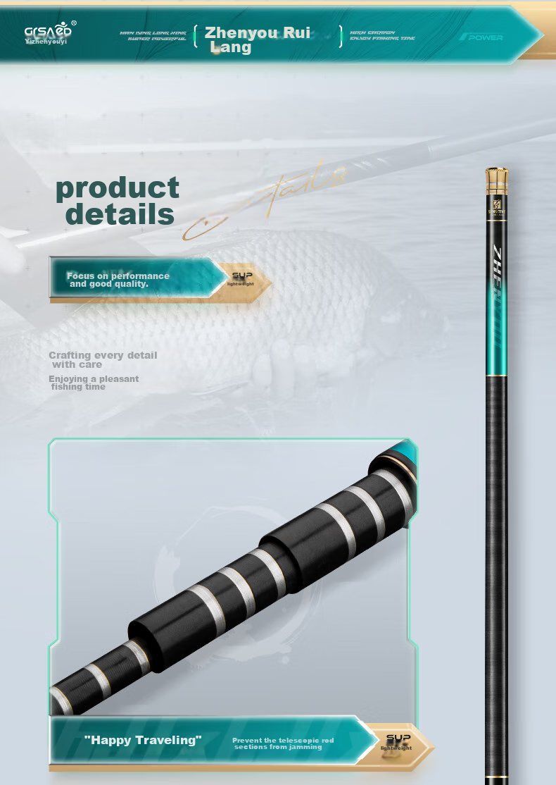 Grsaed Rui Lang 6.3-Meter Fishing Rod, Handheld Carbon Fiber Ultra-Light Ultra-Hard Fishing Pole, Platform Fishing Rod Set 21