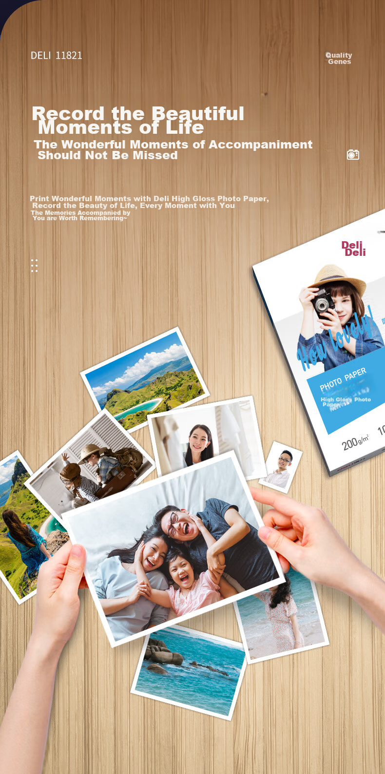 Deli 6-Inch 200g High Gloss Photo Paper, Printing Paper for Photos, 100 Sheets/Pack, 11821 4