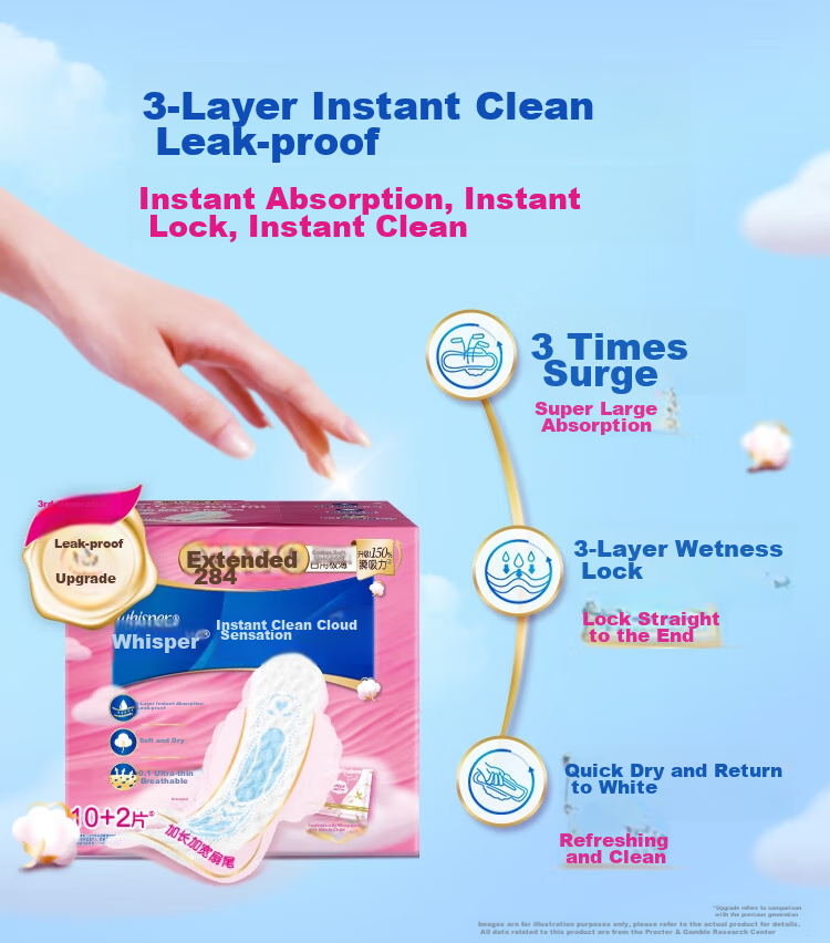 Hushubao [Quick-Drying Cloud-Soft] Sanitary Napkins, Heavy Flow Daytime Use, 284mm, 12 Pieces, Cloud-Feel Cotton Menstrual Pads, Ultra-Thin Breathable, Self-Operated 3
