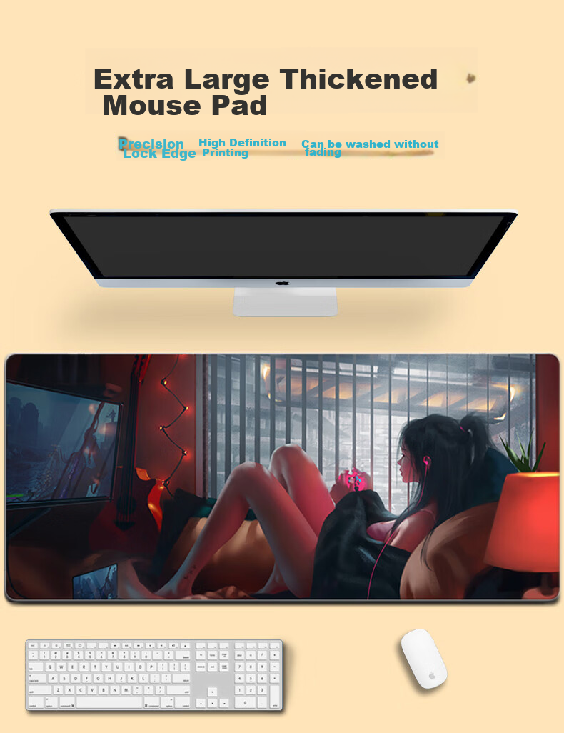 Juyingfeng Cartoon Text Mouse Pad, Large Office Desk Mat, Computer Keyboard Pad, Instagram Style, Customizable for Men And Women, Desk Mat, 800*300*3mm, Double Good Luck 1