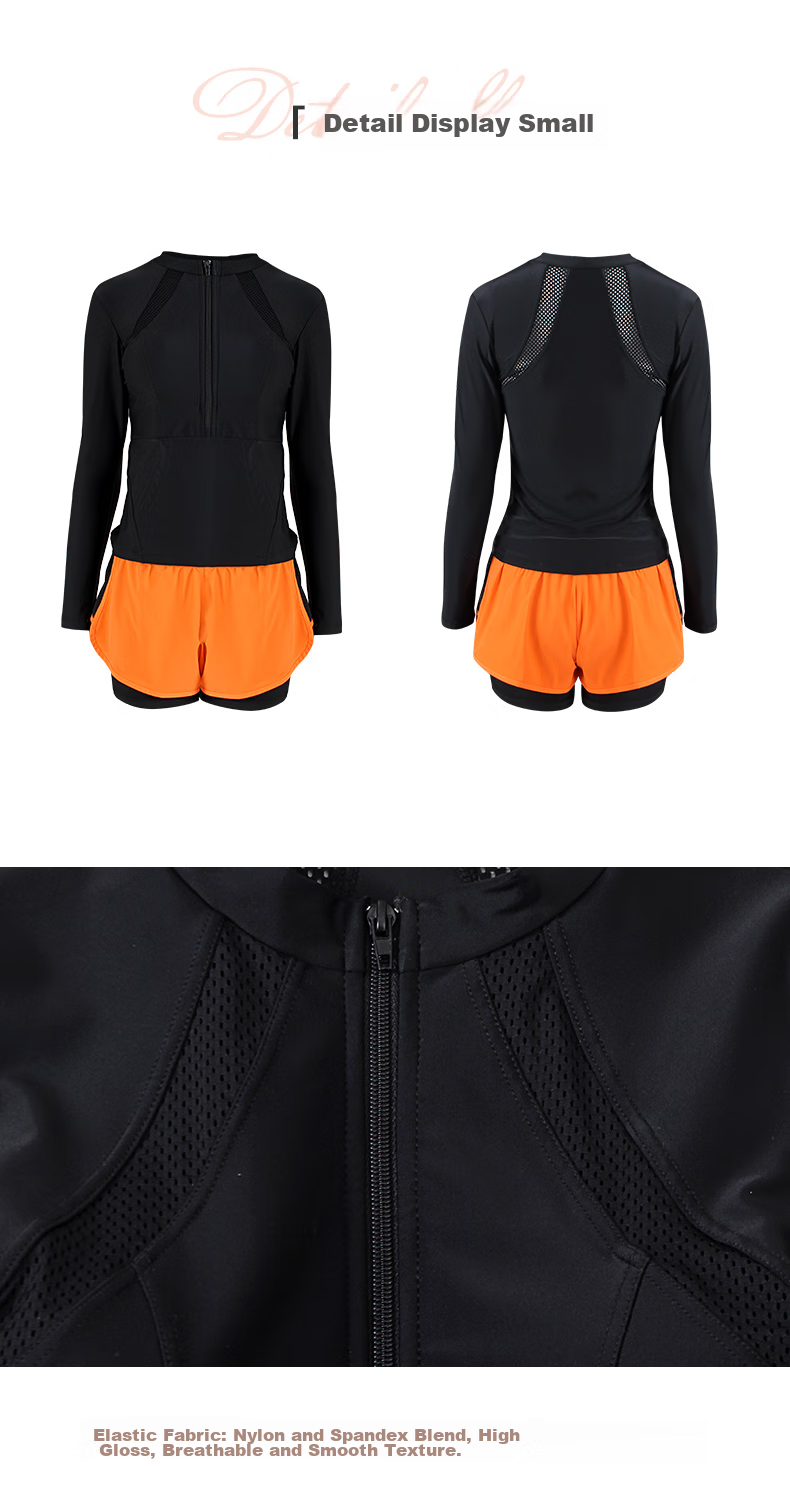 Sanqi Women's Two-Piece Long-Sleeve Conservative Swimsuit, Tummy Control Slimming Swimwear for Hot Springs And Sports, 21053 Black XXL 12
