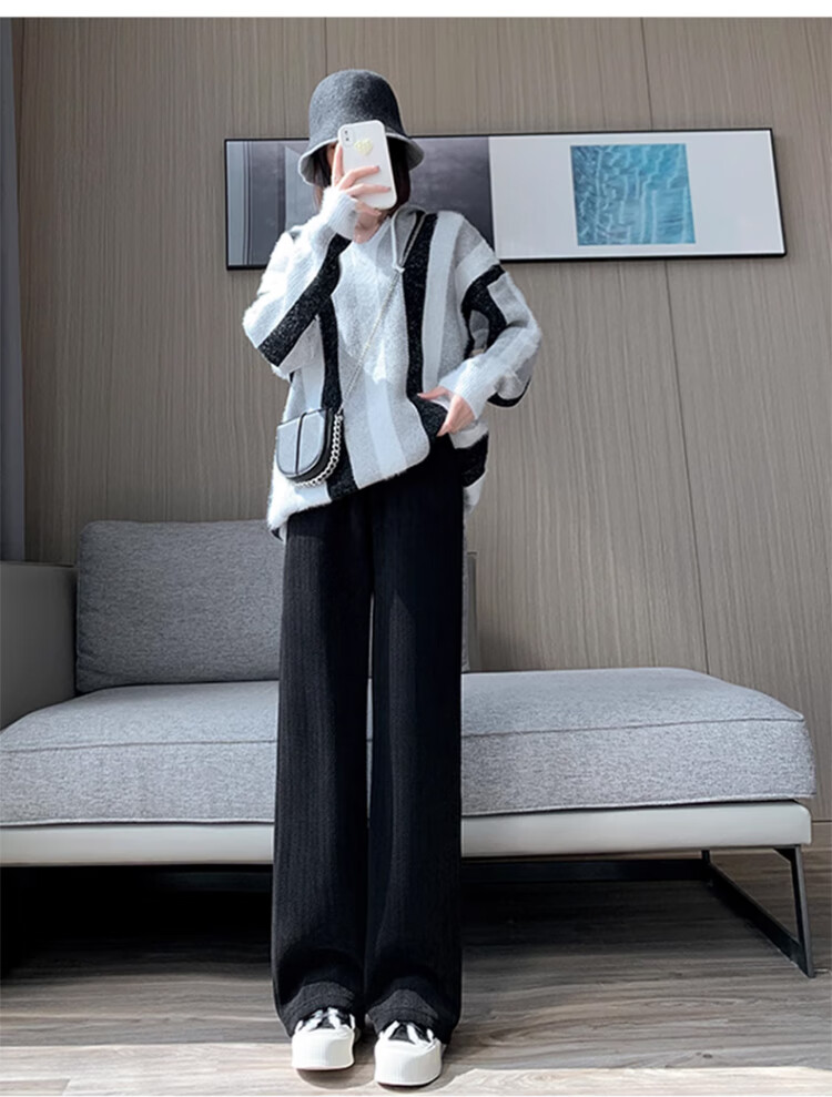 Langsha Wheat Ear Pattern Wide-Leg Pants for Women Spring Autumn Chenille Loose Casual High-Waist Draped Straight-Leg Pants 12