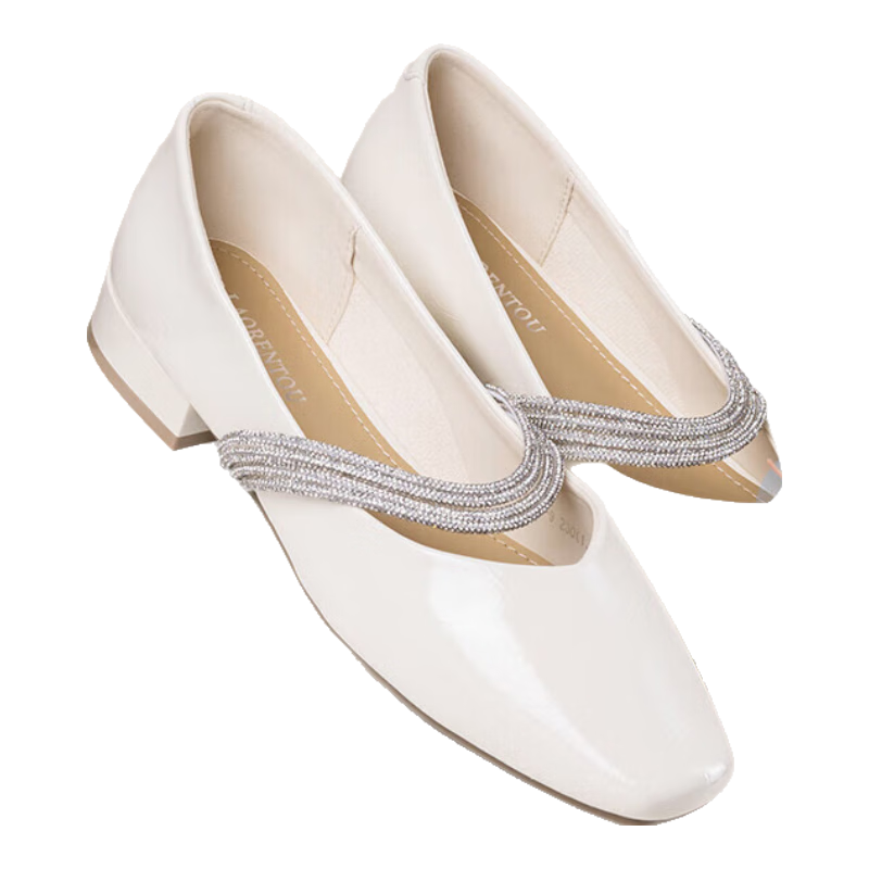 LAORENTOU Women's Single Shoes, Evening Wind Shoes, Mary Jane Heel, Elegant Rhinestone Chunky Heel, Fashionable Women's Shoes, LB15538, Beige, Size 35