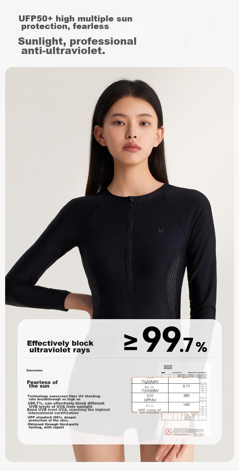 Keep Women's One-Piece Long-Sleeve Boyleg Swimsuit, Professional Training Conservative Plus Size Swimwear, 603 Black, L 10