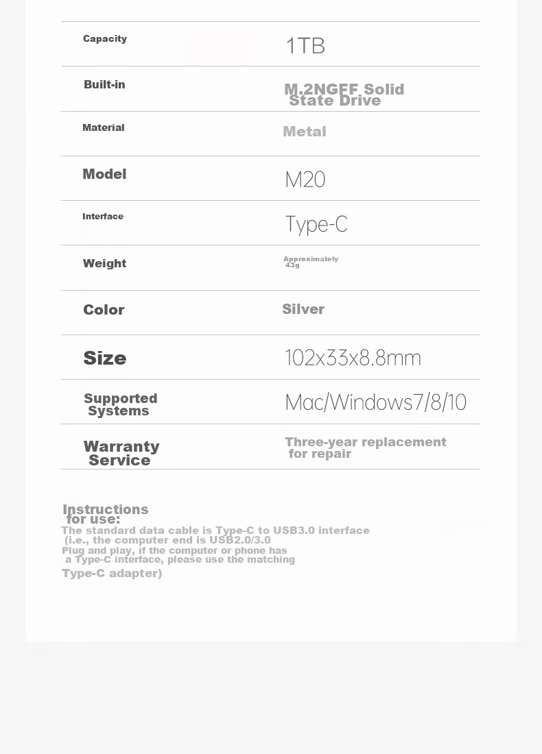 Xiaopan (XDISK) 128GB USB3.2 Portable Solid State Drive (PSSD) M Series Type-C Silver Ultra-Thin Fashionable Direct Phone Connection Data Backup Compatible with MAC 12