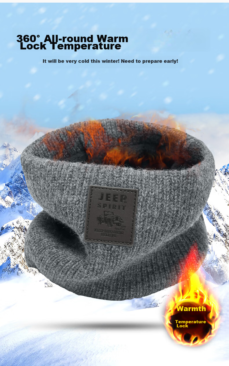 JEEP Men's Hooded Scarf with Fleece Lining for Warmth, Knitted Neck Warmer for Autumn And Winter, Cold-Proof Neck Gaiter A0636 10