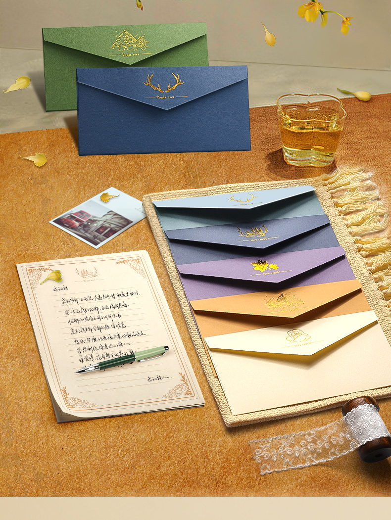 Jinzhi Lamba Leather Envelope And Letter Set, Exquisite Vintage Style Postcards, Greeting Cards, Birthday Gifts, High-End Gold Foil Gift, Confession Letters, Stationery, New Year's Day Invitation Cards, Macaro 2