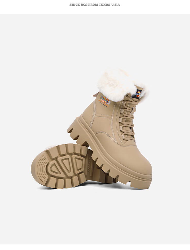 Dickies Women's Snow Boots, Women's Boots, Fleece-Lined Martin Boots, Thickened Warm Cotton Boots, High-Top Casual Boots, Beige, Size 39 7