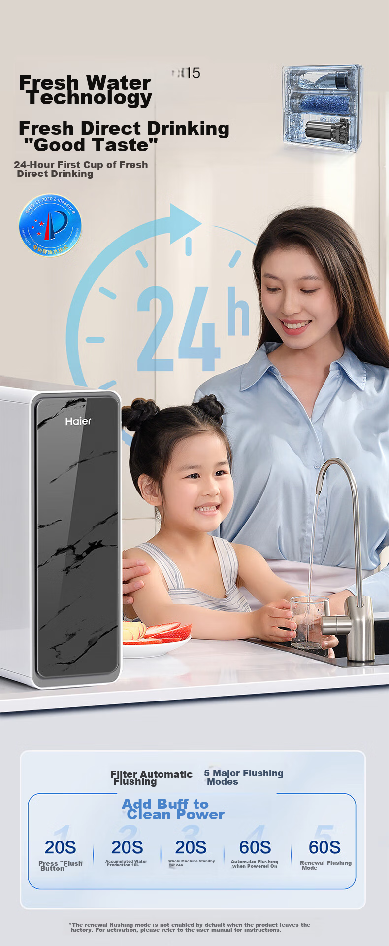 Haier New Fresh Water 1200G Water Purifier 6-Year RO Membrane Antibacterial Smart Knob Faucet Low Noise Filter Direct Drinking Machine 3L/min Compact Easy Installation R122 11