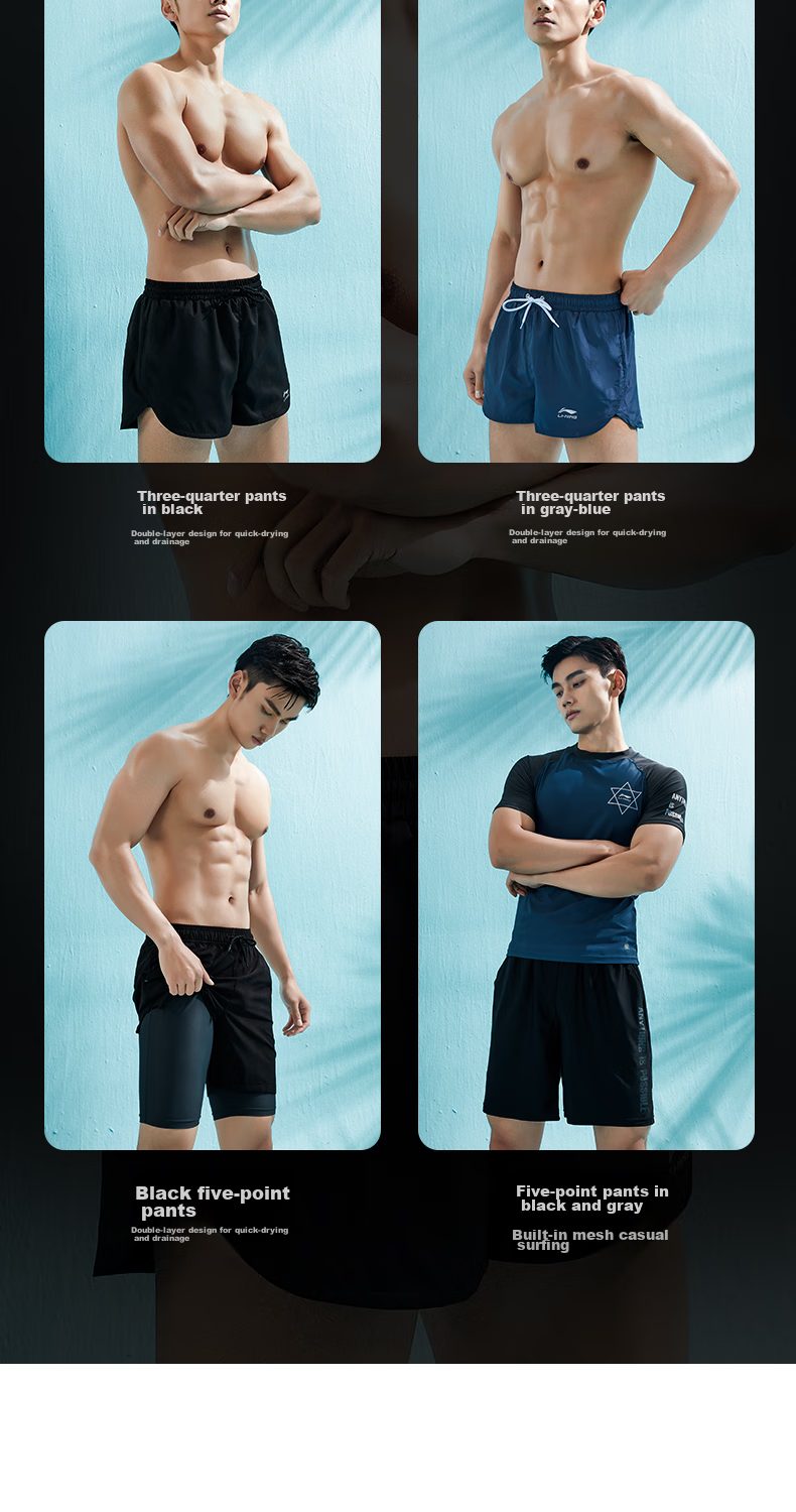 Li-Ning Men's Swim Trunks, Anti-Embarrassment Double-Layer Water And Land Dual-Use Swimming Trunks, Goggles, Swim Cap, Swimwear Set for Men, Non-Prescription XXL 11