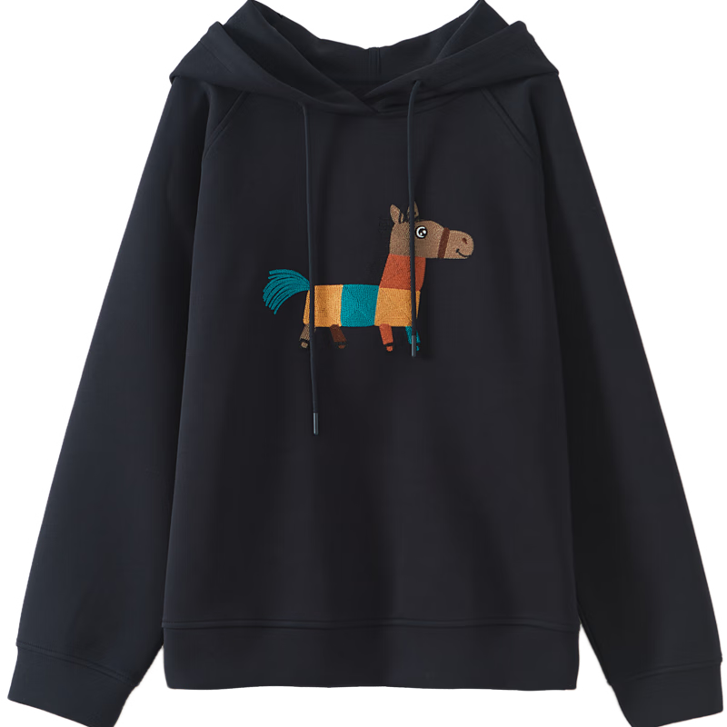 DME "Fresh Clothes and Angry Horses" Embroidered Hoodie, Spring and Autumn Age-Reducing Weapon, Soft 350G Air Layer Hooded Top