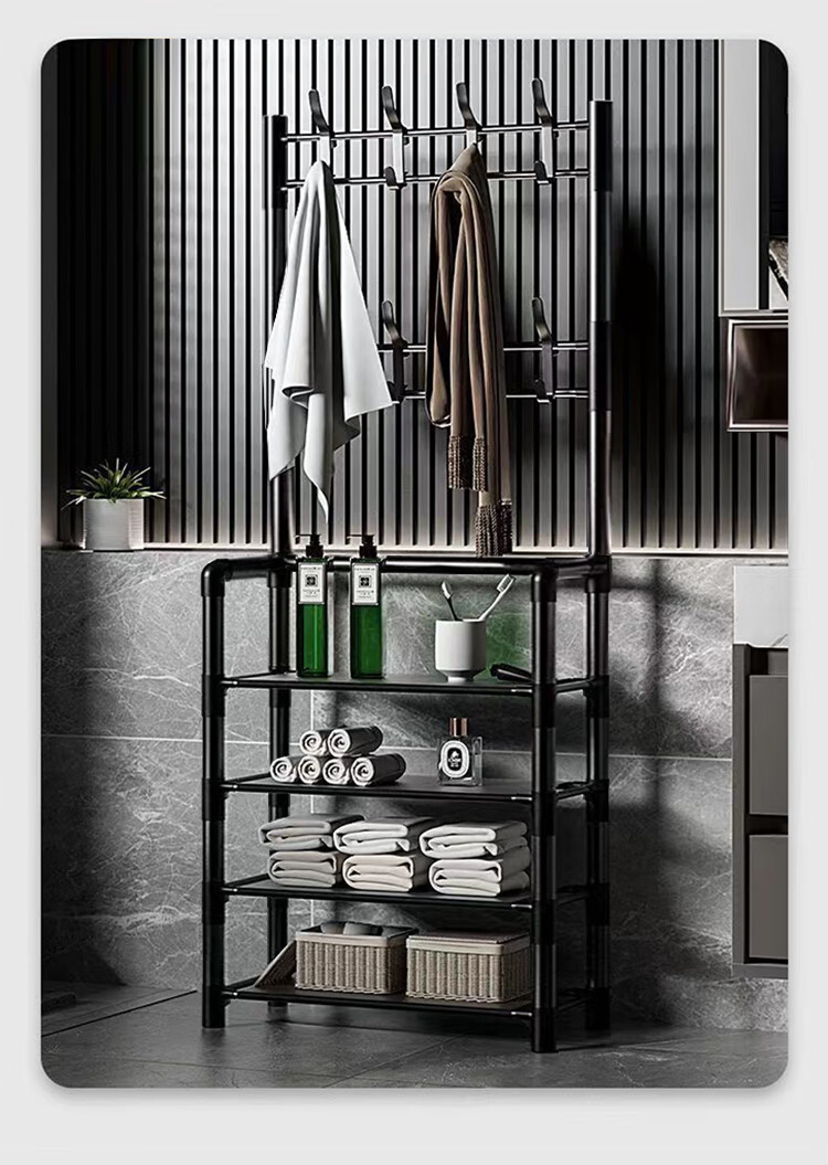 Jinlongxing 4-Tier 60cm Metal Shoe Rack Storage Shelf Entryway Floor Shoe Cabinet Coat Rack Integrated Home Use 14