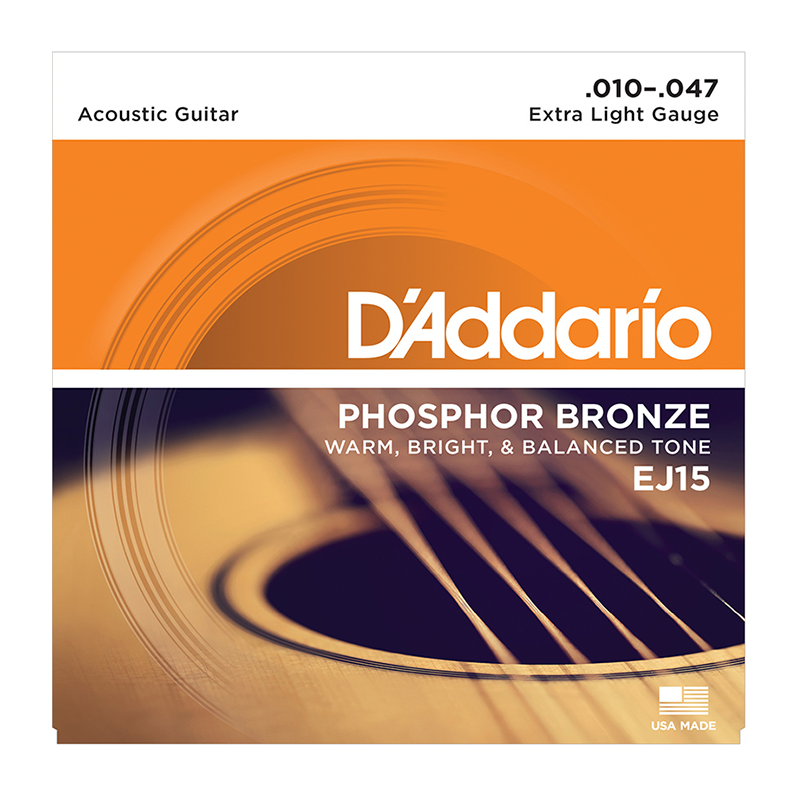 D'Addario EJ15 American Imported Acoustic Guitar Strings, Carbon Steel String Set 10-47 Phosphor Bronze